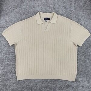 Grayers Boca Cotton Linen Johnny Collar Sweater Polo Men XXL Corn Stalk Textured